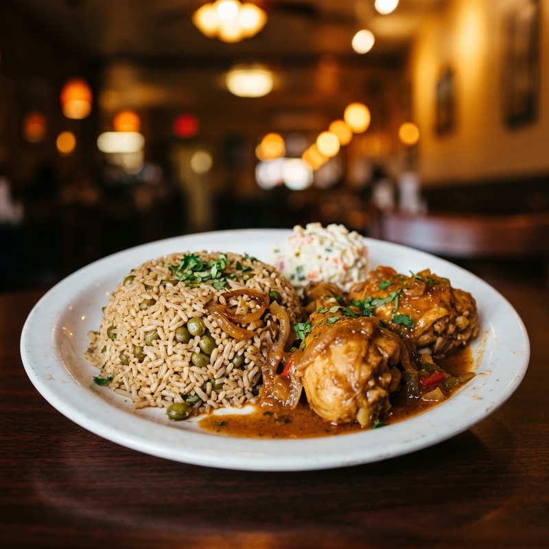 Moro de guandules con pollo guisado